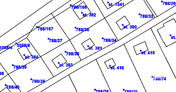 Parcela st. 381 v KÚ Nučice u Rudné, Katastrální mapa