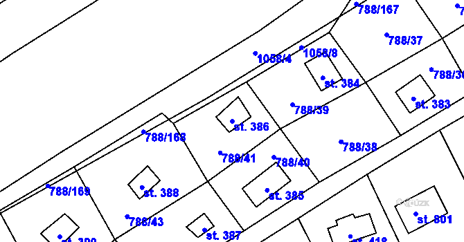 Parcela st. 386 v KÚ Nučice u Rudné, Katastrální mapa