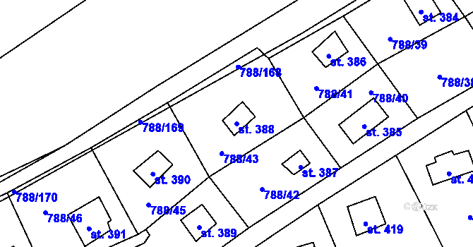 Parcela st. 388 v KÚ Nučice u Rudné, Katastrální mapa