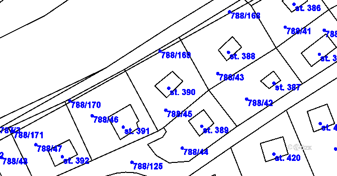 Parcela st. 390 v KÚ Nučice u Rudné, Katastrální mapa