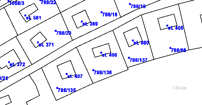 Parcela st. 406 v KÚ Nučice u Rudné, Katastrální mapa