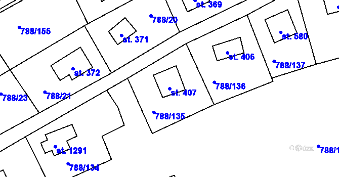 Parcela st. 407 v KÚ Nučice u Rudné, Katastrální mapa