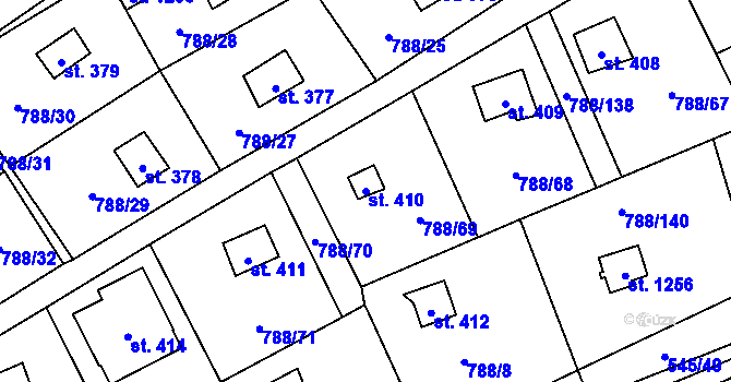 Parcela st. 410 v KÚ Nučice u Rudné, Katastrální mapa