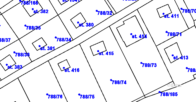 Parcela st. 415 v KÚ Nučice u Rudné, Katastrální mapa