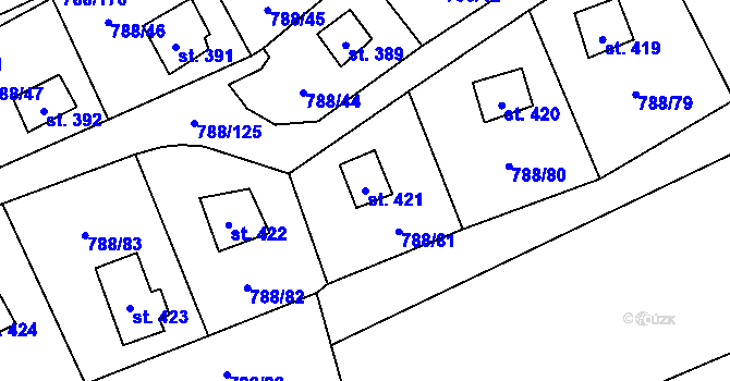 Parcela st. 421 v KÚ Nučice u Rudné, Katastrální mapa