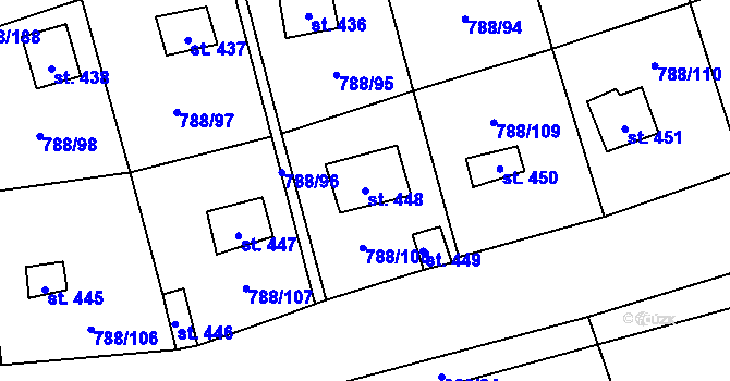 Parcela st. 448 v KÚ Nučice u Rudné, Katastrální mapa