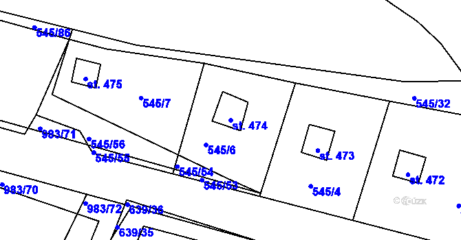 Parcela st. 474 v KÚ Nučice u Rudné, Katastrální mapa