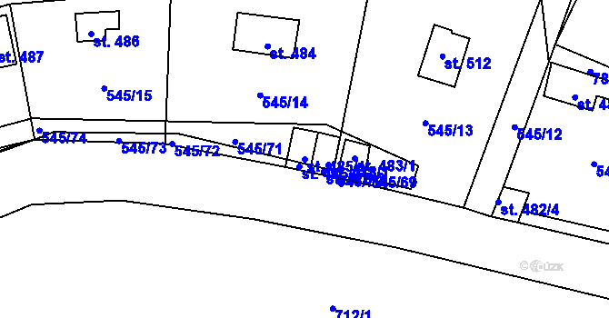 Parcela st. 485/1 v KÚ Nučice u Rudné, Katastrální mapa