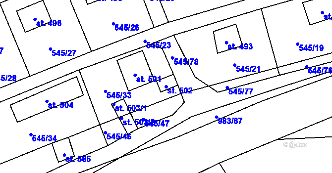 Parcela st. 502 v KÚ Nučice u Rudné, Katastrální mapa