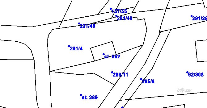 Parcela st. 562 v KÚ Nučice u Rudné, Katastrální mapa