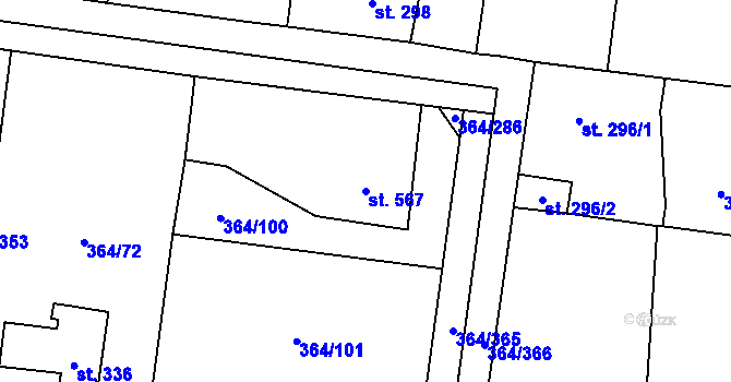 Parcela st. 567 v KÚ Nučice u Rudné, Katastrální mapa