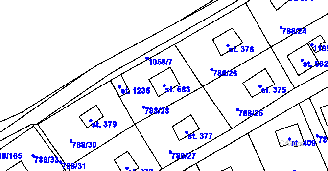 Parcela st. 583 v KÚ Nučice u Rudné, Katastrální mapa