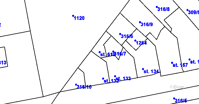 Parcela st. 610 v KÚ Nučice u Rudné, Katastrální mapa
