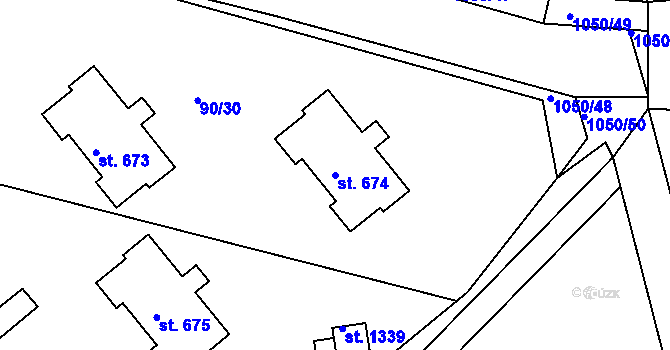 Parcela st. 674 v KÚ Nučice u Rudné, Katastrální mapa