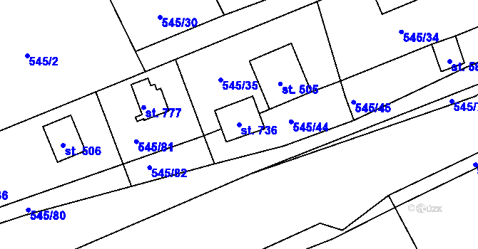Parcela st. 736 v KÚ Nučice u Rudné, Katastrální mapa
