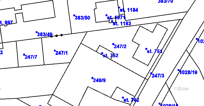 Parcela st. 752 v KÚ Nučice u Rudné, Katastrální mapa