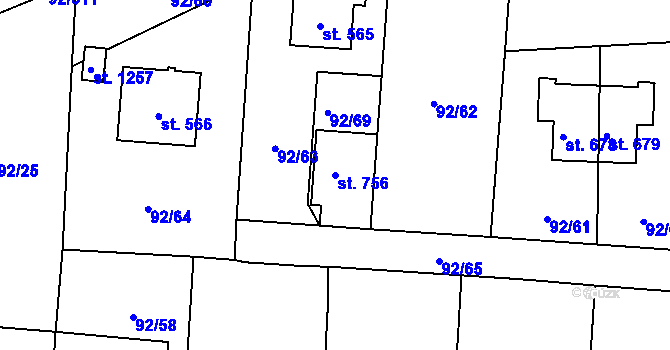Parcela st. 756 v KÚ Nučice u Rudné, Katastrální mapa