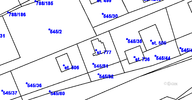 Parcela st. 777 v KÚ Nučice u Rudné, Katastrální mapa