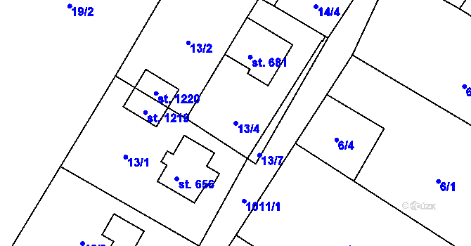 Parcela st. 13/4 v KÚ Nučice u Rudné, Katastrální mapa