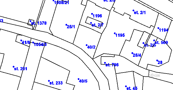 Parcela st. 40/2 v KÚ Nučice u Rudné, Katastrální mapa
