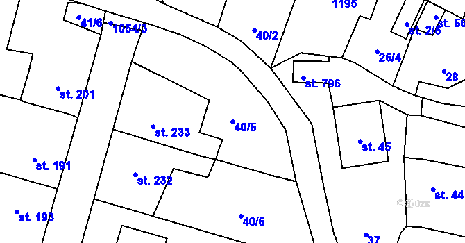 Parcela st. 40/5 v KÚ Nučice u Rudné, Katastrální mapa