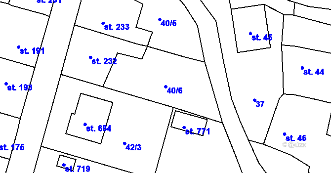 Parcela st. 40/6 v KÚ Nučice u Rudné, Katastrální mapa