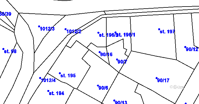 Parcela st. 90/16 v KÚ Nučice u Rudné, Katastrální mapa