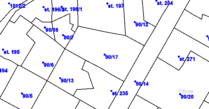 Parcela st. 90/17 v KÚ Nučice u Rudné, Katastrální mapa