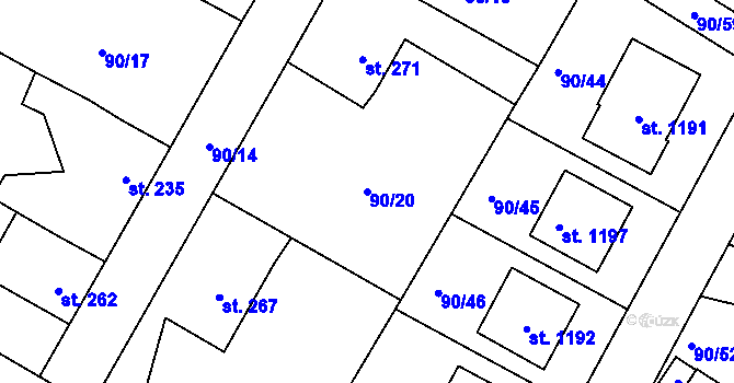 Parcela st. 90/20 v KÚ Nučice u Rudné, Katastrální mapa