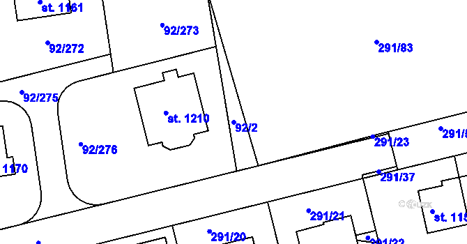 Parcela st. 92/2 v KÚ Nučice u Rudné, Katastrální mapa