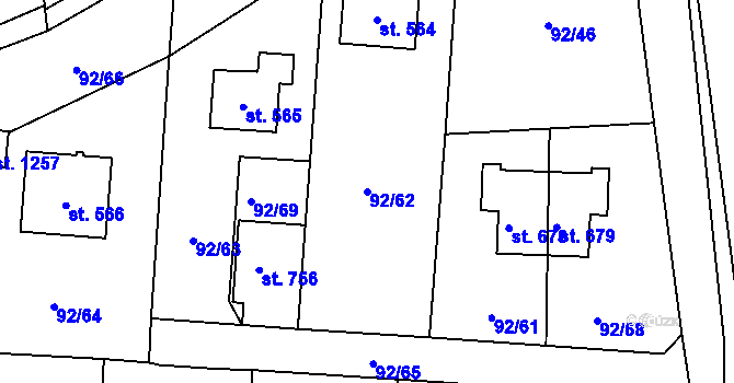 Parcela st. 92/62 v KÚ Nučice u Rudné, Katastrální mapa