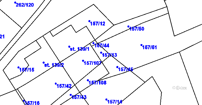 Parcela st. 157/13 v KÚ Nučice u Rudné, Katastrální mapa