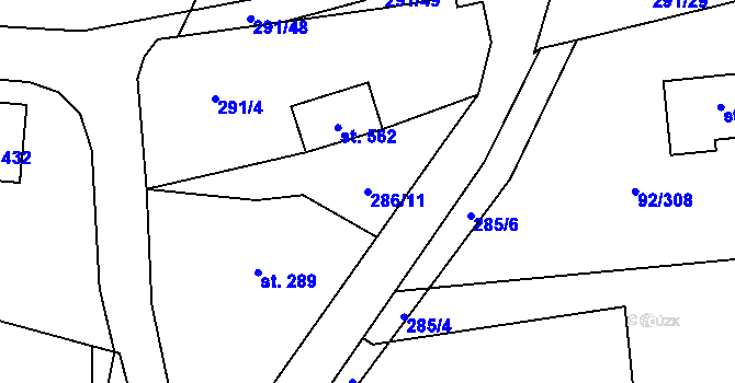 Parcela st. 286/11 v KÚ Nučice u Rudné, Katastrální mapa