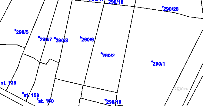 Parcela st. 290/2 v KÚ Nučice u Rudné, Katastrální mapa