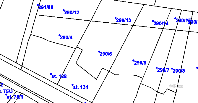 Parcela st. 290/6 v KÚ Nučice u Rudné, Katastrální mapa