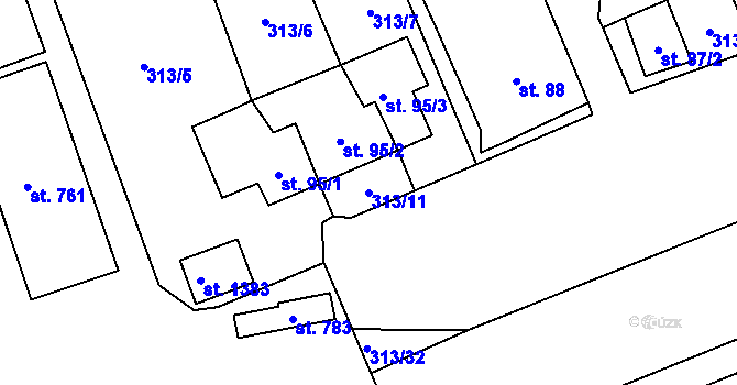 Parcela st. 313/11 v KÚ Nučice u Rudné, Katastrální mapa