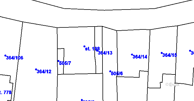 Parcela st. 364/13 v KÚ Nučice u Rudné, Katastrální mapa