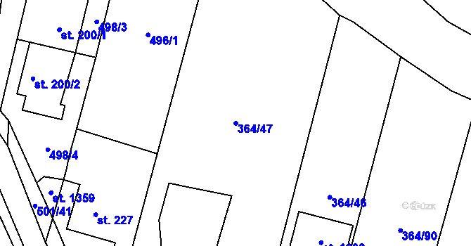 Parcela st. 364/47 v KÚ Nučice u Rudné, Katastrální mapa