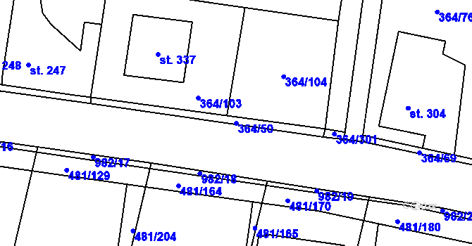 Parcela st. 364/50 v KÚ Nučice u Rudné, Katastrální mapa