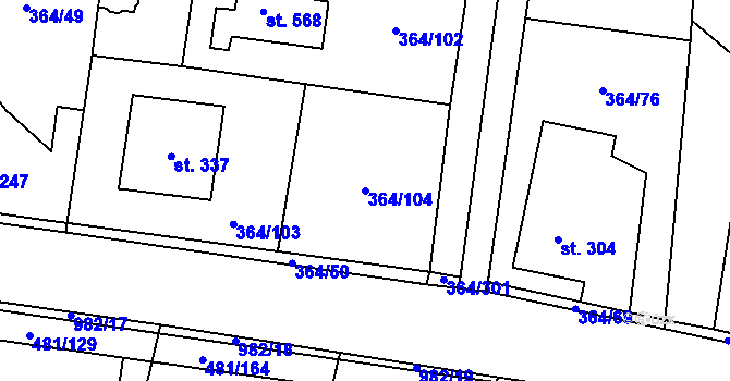 Parcela st. 364/104 v KÚ Nučice u Rudné, Katastrální mapa