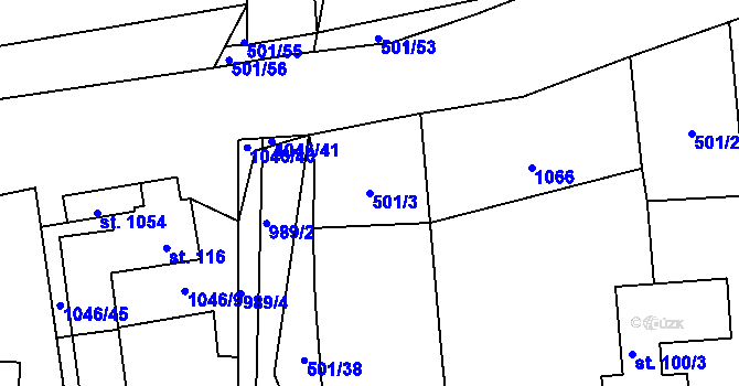 Parcela st. 501/3 v KÚ Nučice u Rudné, Katastrální mapa