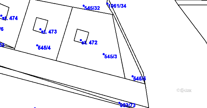 Parcela st. 545/3 v KÚ Nučice u Rudné, Katastrální mapa