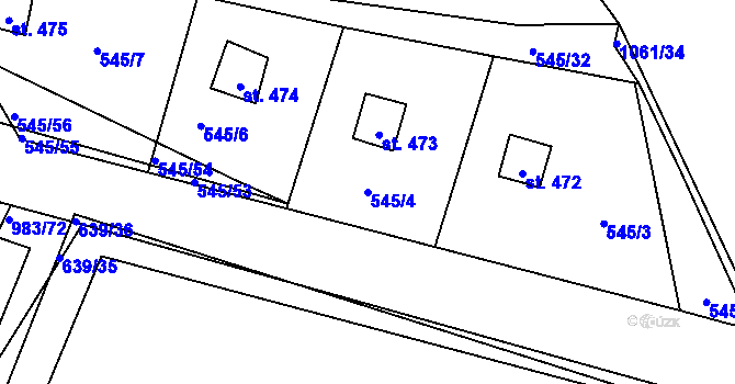 Parcela st. 545/4 v KÚ Nučice u Rudné, Katastrální mapa