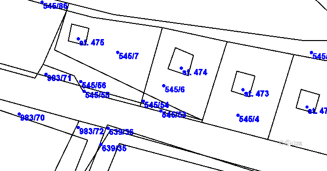 Parcela st. 545/6 v KÚ Nučice u Rudné, Katastrální mapa