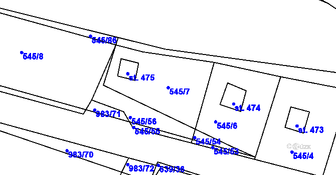 Parcela st. 545/7 v KÚ Nučice u Rudné, Katastrální mapa