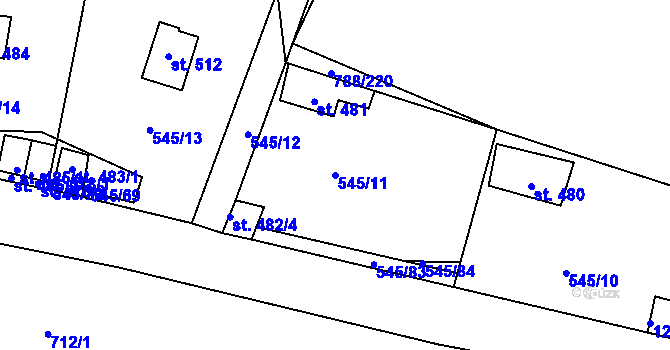Parcela st. 545/11 v KÚ Nučice u Rudné, Katastrální mapa