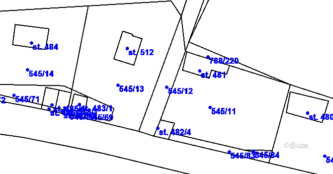 Parcela st. 545/12 v KÚ Nučice u Rudné, Katastrální mapa