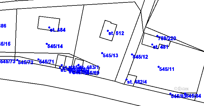 Parcela st. 545/13 v KÚ Nučice u Rudné, Katastrální mapa