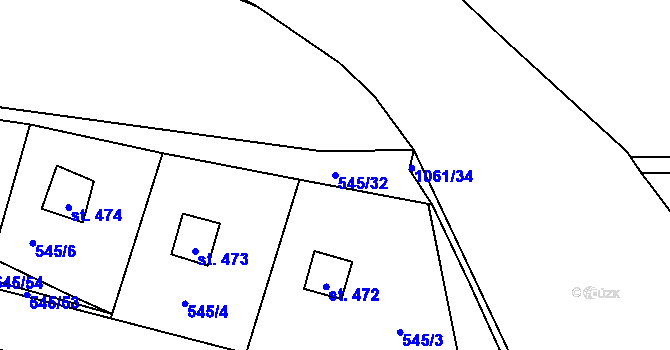 Parcela st. 545/32 v KÚ Nučice u Rudné, Katastrální mapa