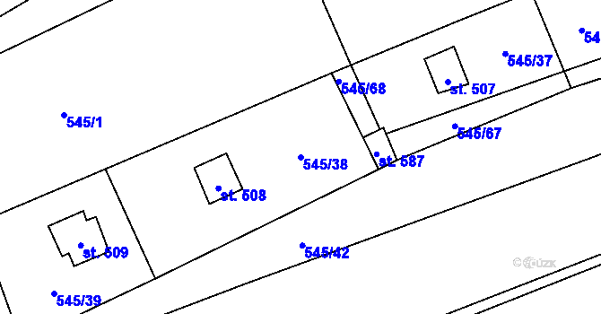 Parcela st. 545/38 v KÚ Nučice u Rudné, Katastrální mapa